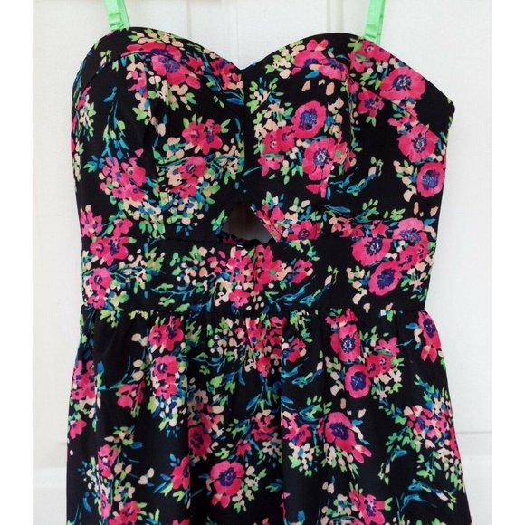 Material Girl Floral Cut Out Bustier Neon Fit and Flare Sleeveless Dress Small - Picture 8 of 11